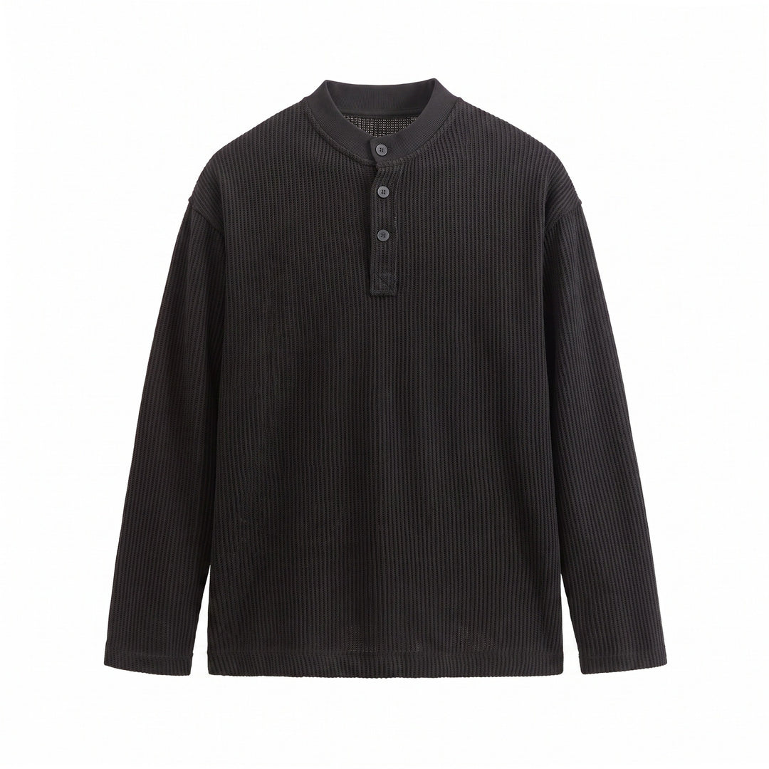 Men's Waffle Knit Henley with Stand Collar and Triple Button Placket Mune Fashion