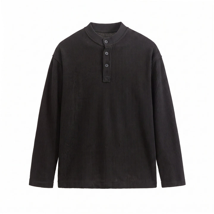 Men's Waffle Knit Henley with Stand Collar and Triple Button Placket Mune Fashion