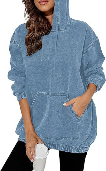 Women's Oversize Hooded Sweatshirt made of Washed Denim Fabric with Kangaroo Pocket Mune Fashion