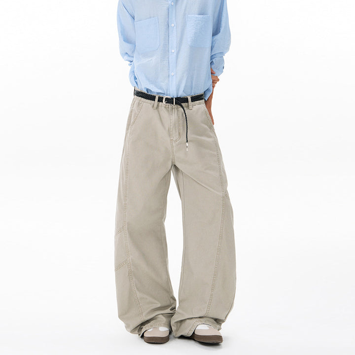 Men's Wide Twill Palazzo Pants with Drop Crotch and Reinforced Seams Mune Fashion