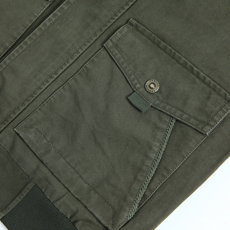 Men's Canvas Field Jacket in Bomber Style with Ribbed Cuffs, Flap Pockets, and Printed Inner Lining Mune Fashion