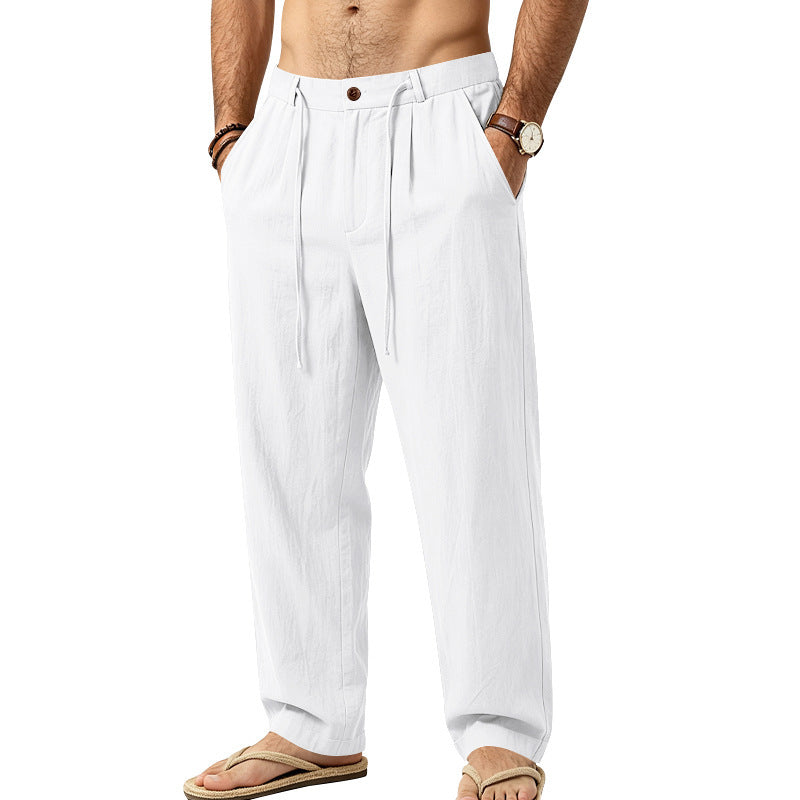 Men's Lightweight Linen Pants with Pleats and Drawstring Mune Fashion