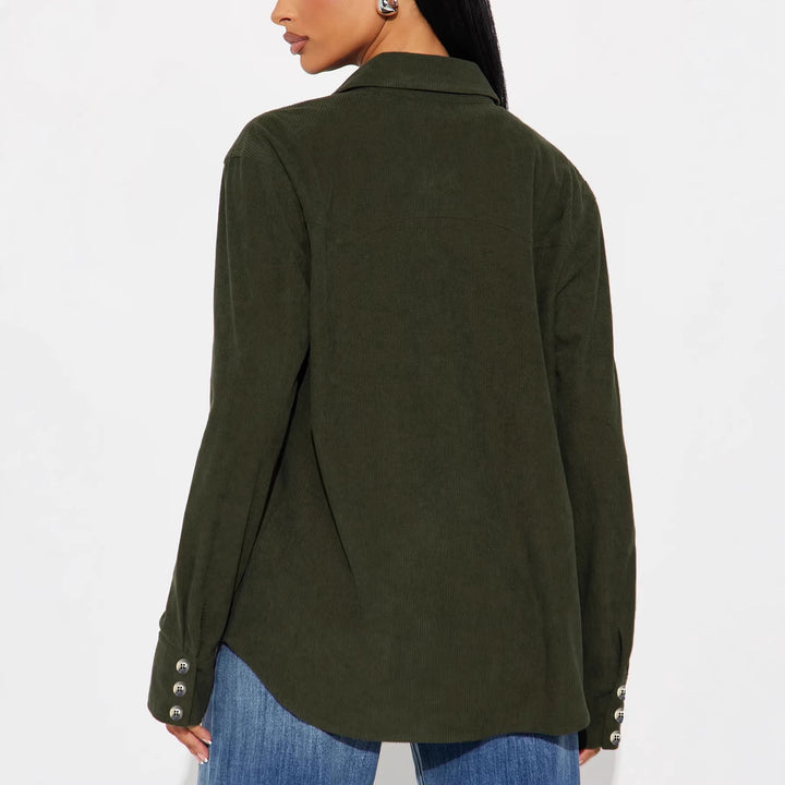 Women’s Cord Overshirt in Relaxed Fit with Patch Chest Pockets and Button Placket Mune Fashion