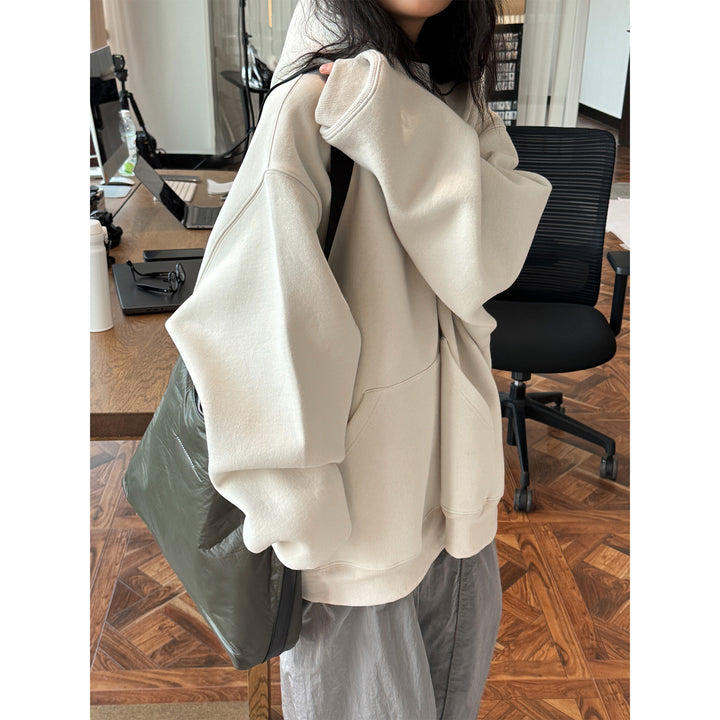 Women Oversize Bonded Fleece Hooded Jacket with Two-Way Zipper Mune Fashion