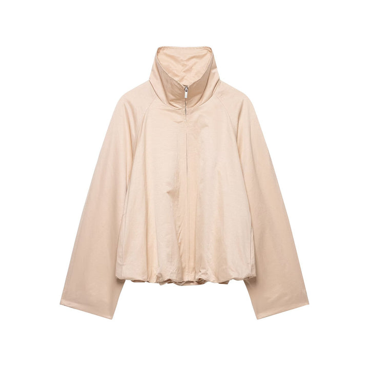 Women's Short Cut Transition Jacket with Funnel Neck, Raglan Sleeves and Drawstring Hem Mune Fashion