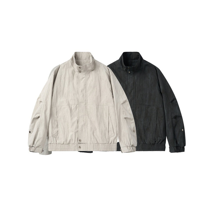 Unisex Short Jacket in minimalist Workwear look with high stand-up collar and snap button closure Mune Fashion