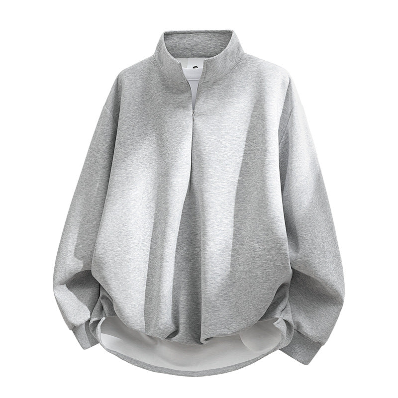 Unisex Oversized Sweatshirt with High Collar, Half Zipper and Balloon Shaped Hem Mune Fashion