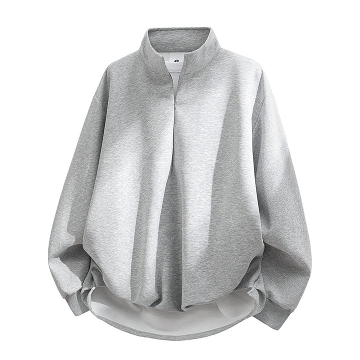 Unisex Oversized Sweatshirt with High Collar, Half Zipper and Balloon Shaped Hem Mune Fashion