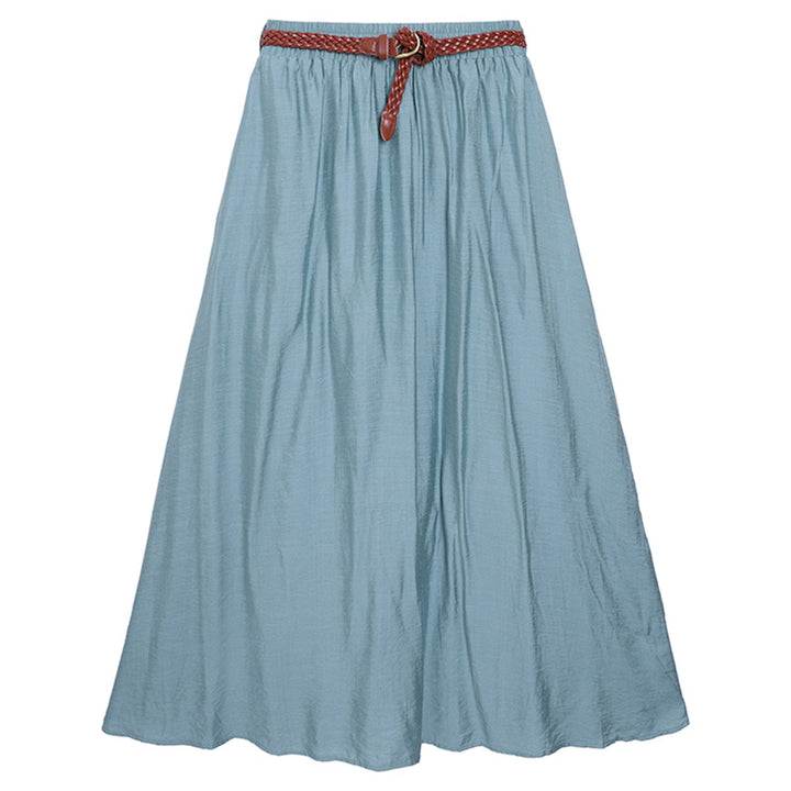 Women's flowing maxi skirt with elastic waistband and braided leather-look belt Mune Fashion