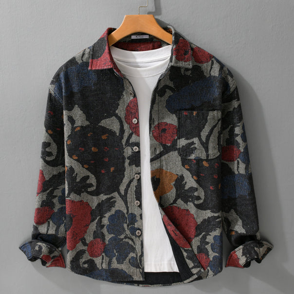 Men's overshirt made of flannel with large floral jacquard structure Mune Fashion