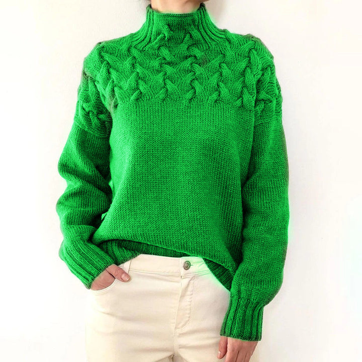 Ladies knit sweater with cable structure and high turtleneck Mune Fashion