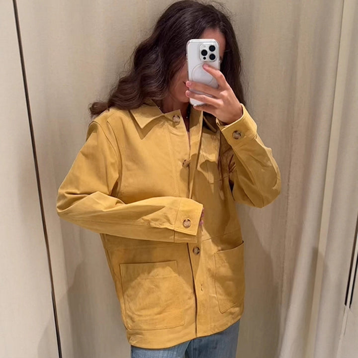 Women's Oversized Cotton Worker Jacket with Patch Pockets Mune Fashion