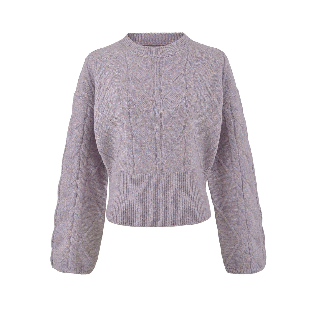 Women's Short Cable Knit Sweater with Fitted Ribbed Cuffs Mune Fashion