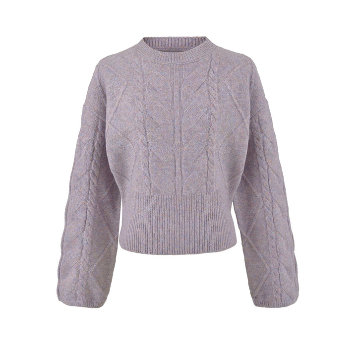 Women's Short Cable Knit Sweater with Fitted Ribbed Cuffs Mune Fashion