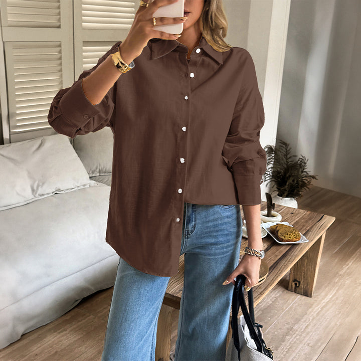Women's oversized linen shirt blouse with boxy cut and concealed button placket Mune Fashion