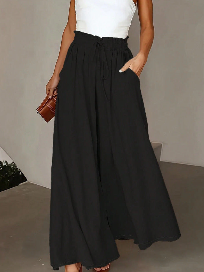 Women's flowing Palazzo pants with paperbag waist and deep side pockets Mune Fashion