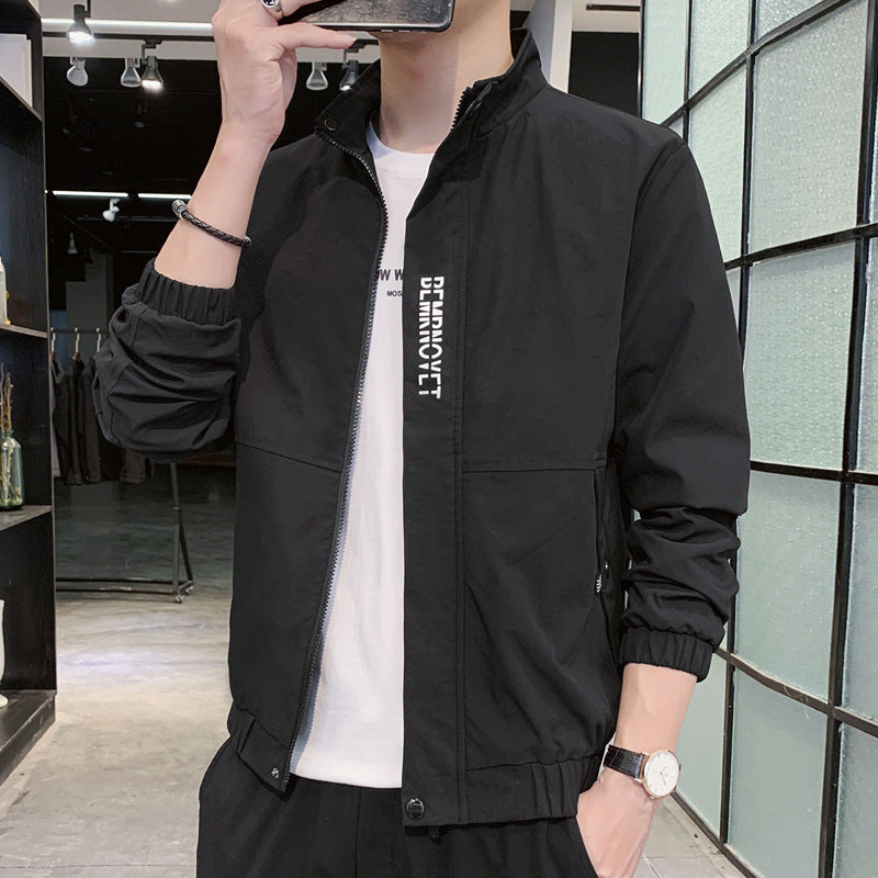 Men's Light Bomber Jacket with Stand-Up Collar, Elastic Hem and Flap Pockets Mune Fashion