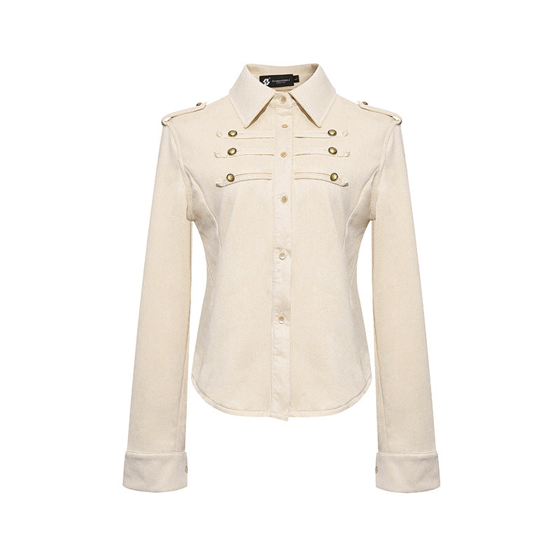 Ladies Military Velvet-Look Jacket with Epaulettes and Decorative Straps Mune Fashion