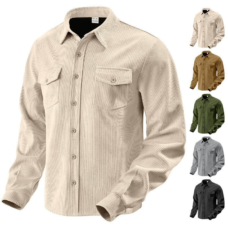 Men's cord shirt jacket made of wide corduroy with flap pockets and shirt collar Mune Fashion