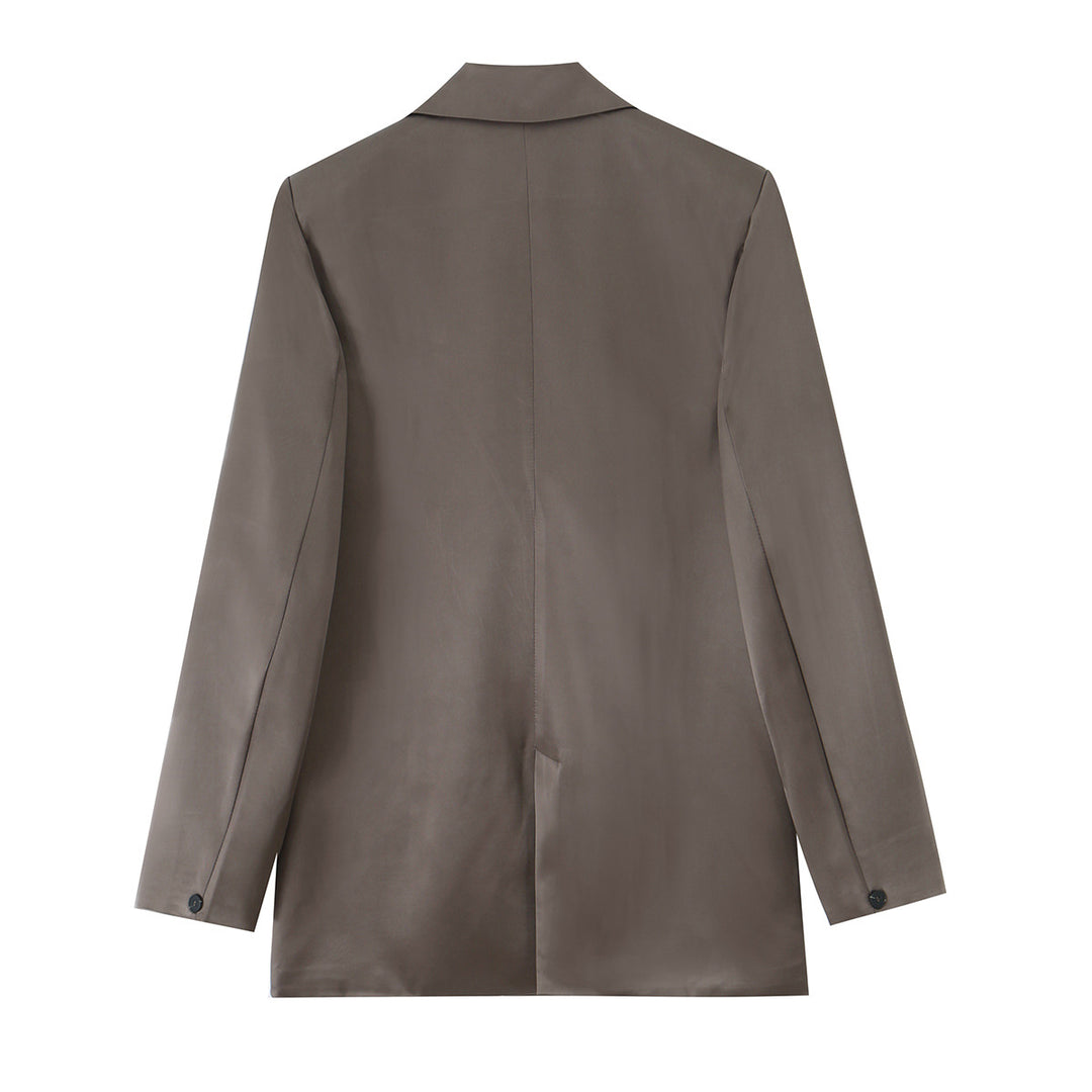Women's Oversized Double-Breasted Blazer in Satin Faux Leather Look Mune Fashion