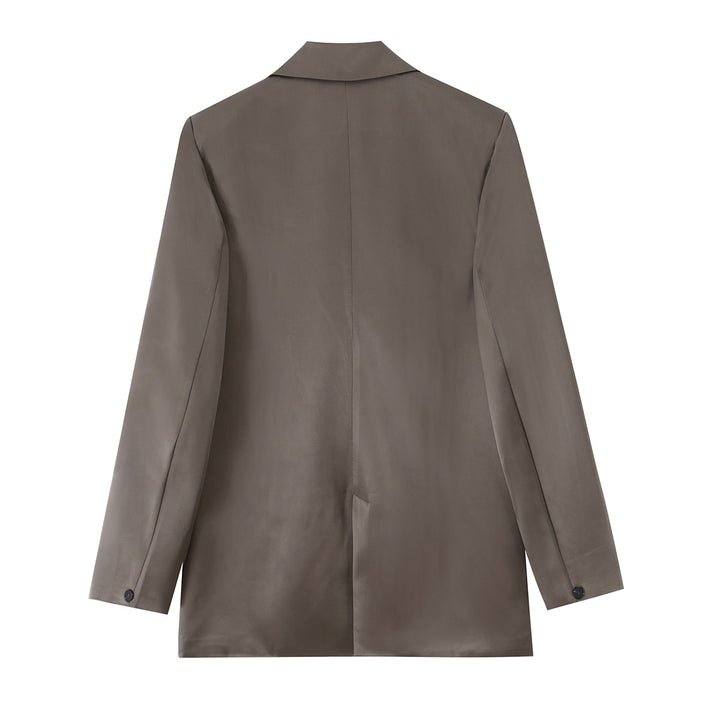 Women's Oversized Double-Breasted Blazer in Satin Faux Leather Look Mune Fashion