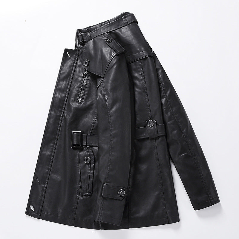 Men's Tailored Leather Trench Coat with Belt and Decorative Seams Mune Fashion