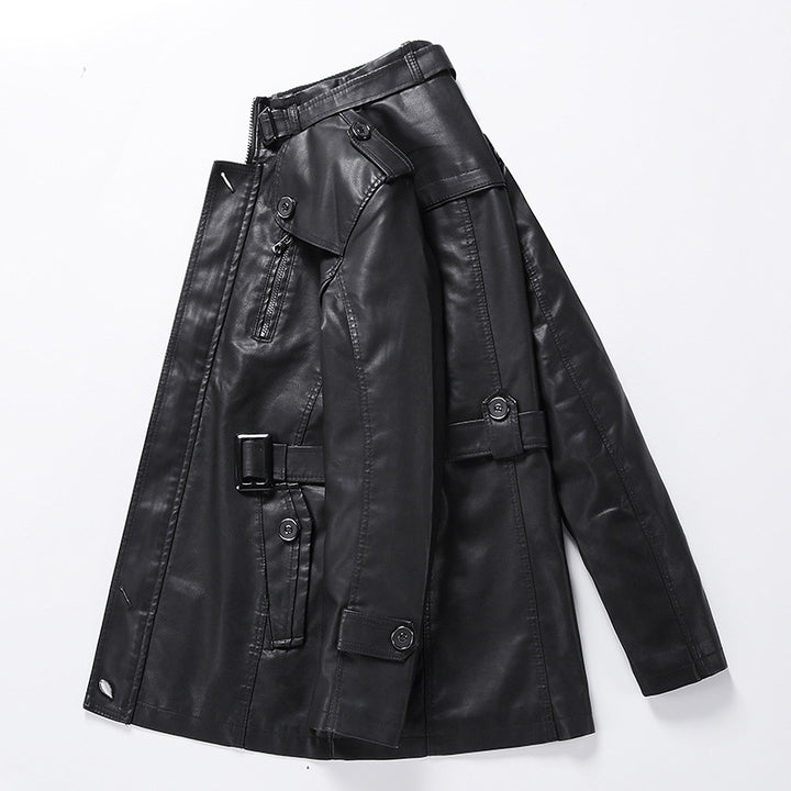 Men's Tailored Leather Trench Coat with Belt and Decorative Seams Mune Fashion