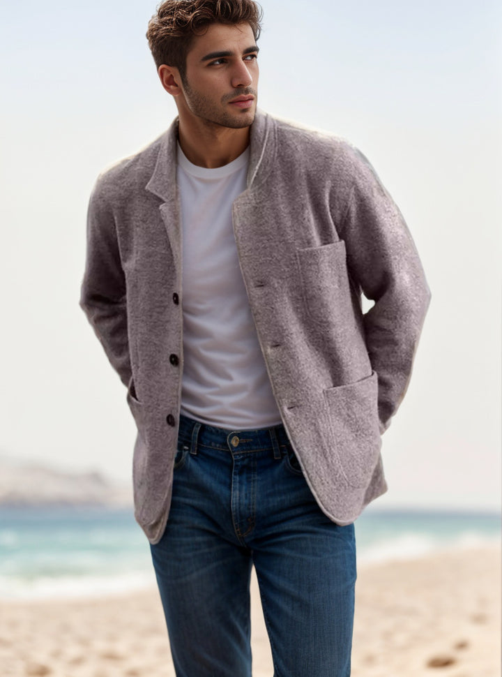 Men's blazer-style cardigan with shirt collar and patch pockets Mune Fashion