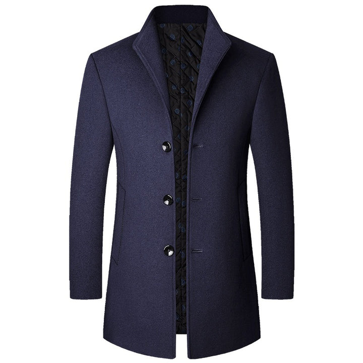 Men's elegant short coat made of wool blend with quilted lining and slim stand-up collar Mune Fashion