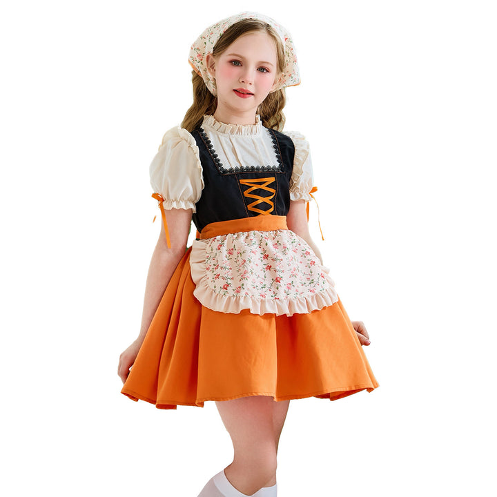 Women's traditional children's dirndl with lacing, ruffled apron, and headscarf Mune Fashion