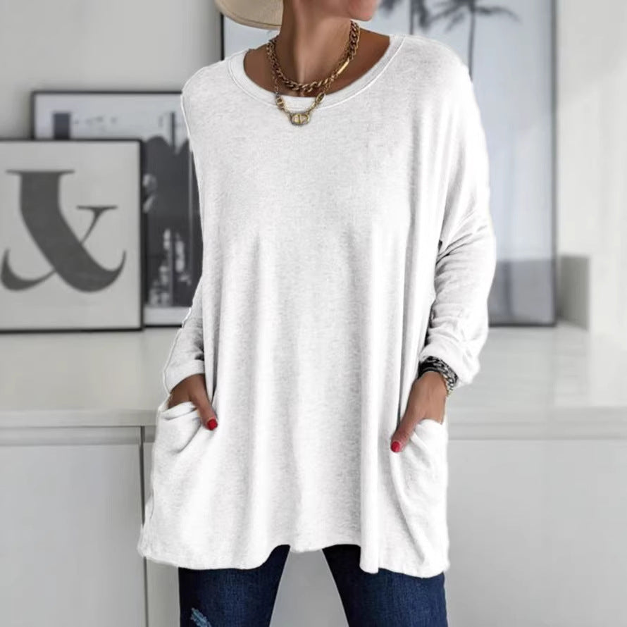 Women Oversize Tunic with Side Pockets and Round Neckline Mune Fashion
