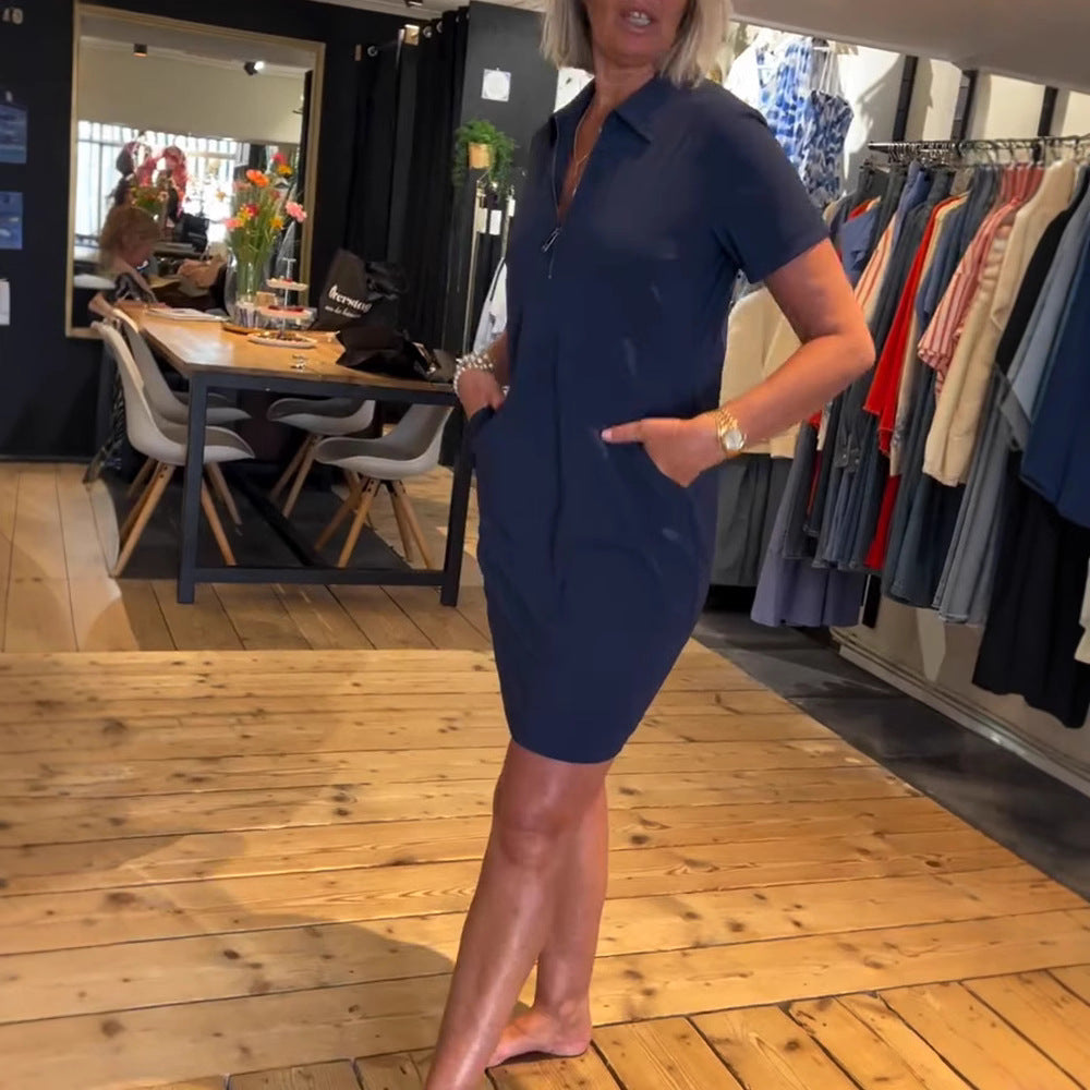 Women's nan leggeres polo dress with zipper collar, short sleeves and practical side pockets Mune Fashion