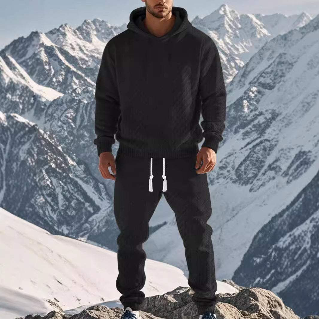Men's Cozy Leisure Set with Hood and Elastic Waistband Mune