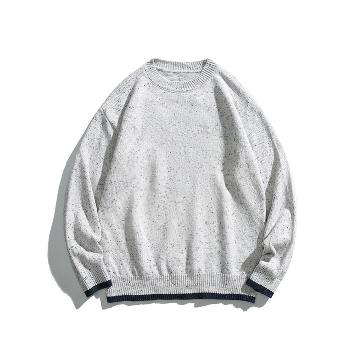 Unisex Oversize Knitted Sweater with Round Neckline, Contrast Cuffs and Melange Bobble Texture Mune Fashion