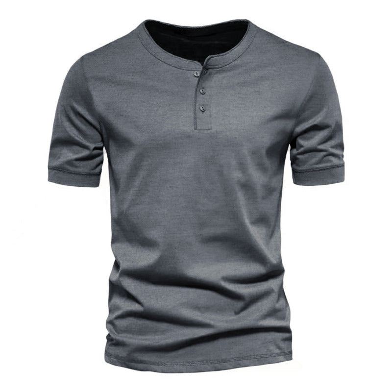 Men's tailored short-sleeve Henley shirt made of cotton blend with button placket Mune Fashion