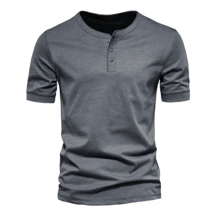 Men's tailored short-sleeve Henley shirt made of cotton blend with button placket Mune Fashion
