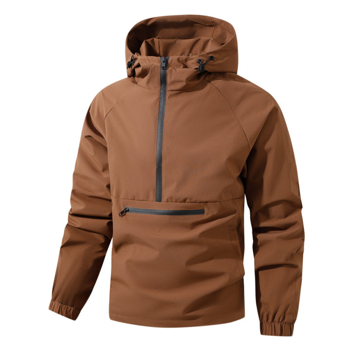 Men's softshell anorak with hood, half zipper, and waterproof front pocket Mune Fashion