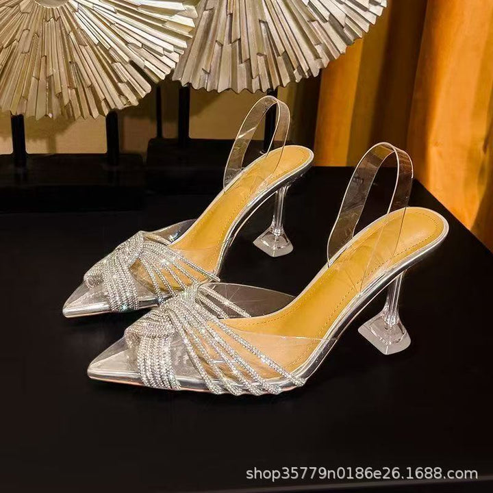 Women's pointed toe mule with sparkling crystal straps and sculptural acrylic heel Mune Fashion