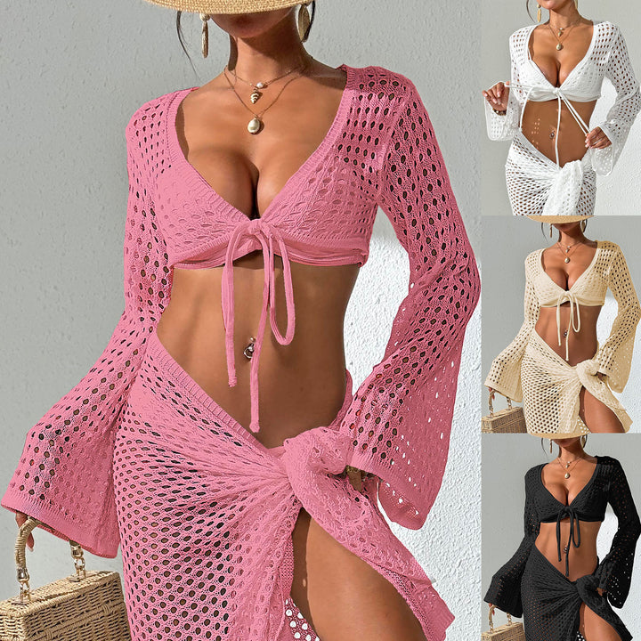 Women's airy crochet set with V-neck and long sleeves Mune Fashion
