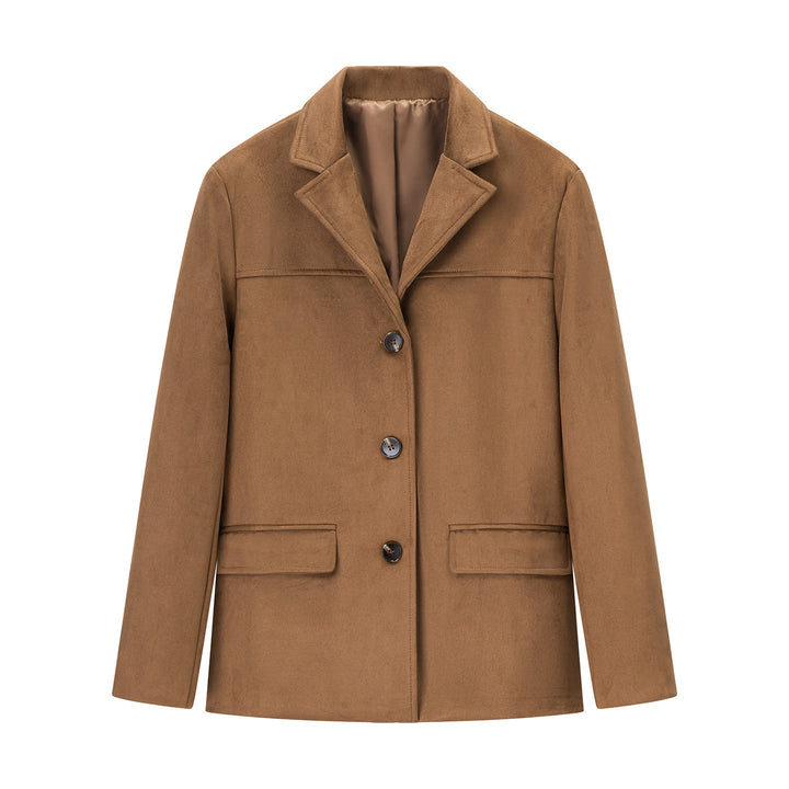 Women's short coat in blazer style made of suede imitation with lapel collar and patch pockets Mune Fashion