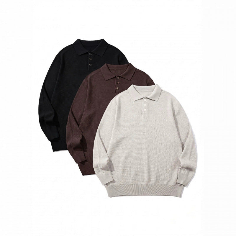 Unisex Boxy Fine Knit Polo Shirt with Henley Placket, Ribbed Cuffs and Raglan Sleeves Mune Fashion