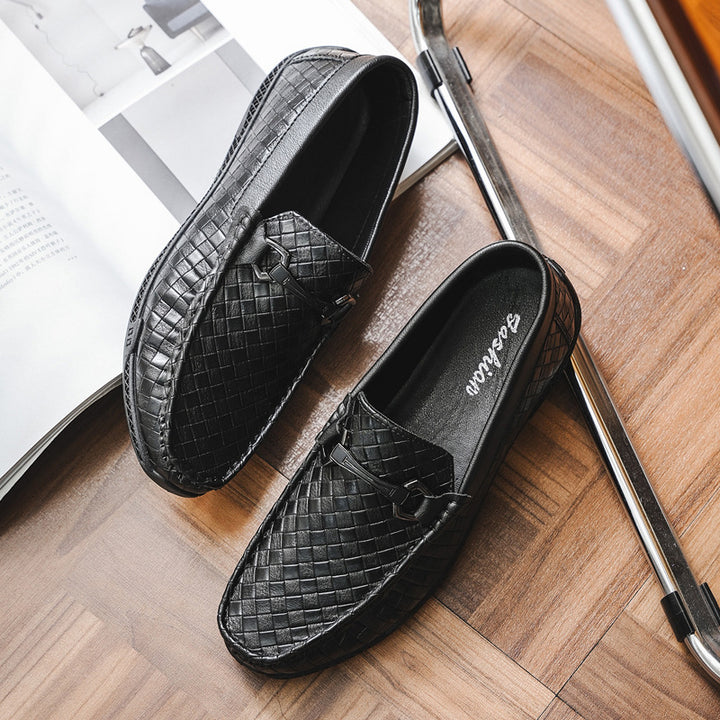 Men's Comfortable Moccasins Made of Woven Leather Mune Fashion