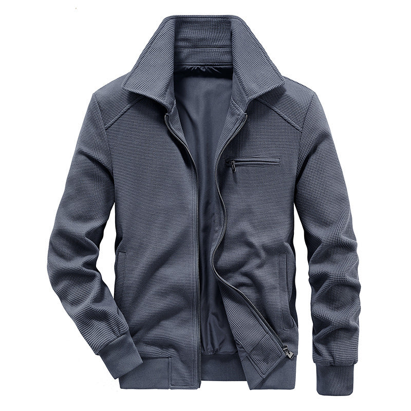 Men's waffle knit blouson with stand-up collar, zipper, and chest pocket Mune Fashion