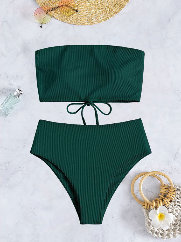 Ladies bandeau bikini set with high leg cut and tie details Mune Fashion