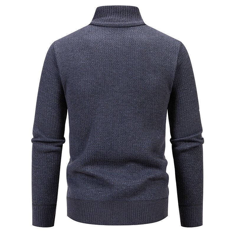 Men's Structured Knit Zip Jacket with Waffle Texture, Stand Collar and Zipper Pockets Mune Fashion