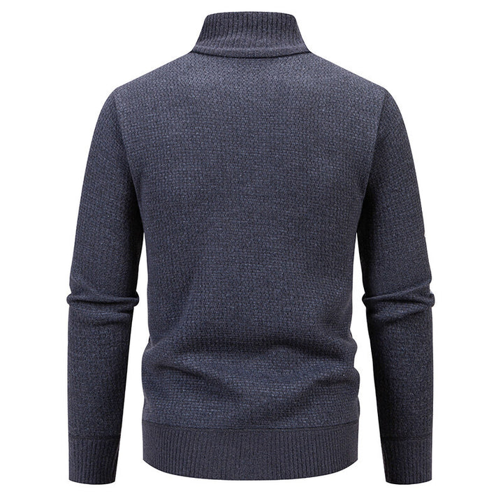 Men's Structured Knit Zip Jacket with Waffle Texture, Stand Collar and Zipper Pockets Mune Fashion