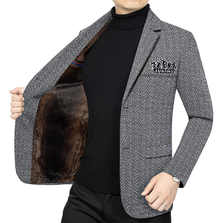 Men's Modern Tweed Blazer Slim Fit with Subtle Emblem Mune Fashion