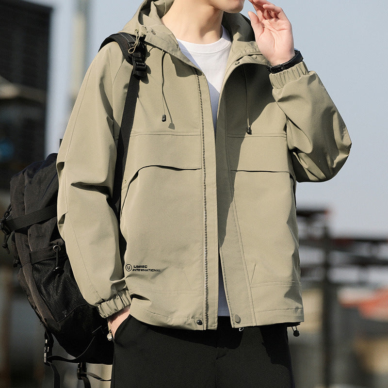 Men's Lightweight Hooded Utility Windbreaker with Large Flap Pockets and Elastic Cuffs Mune Fashion