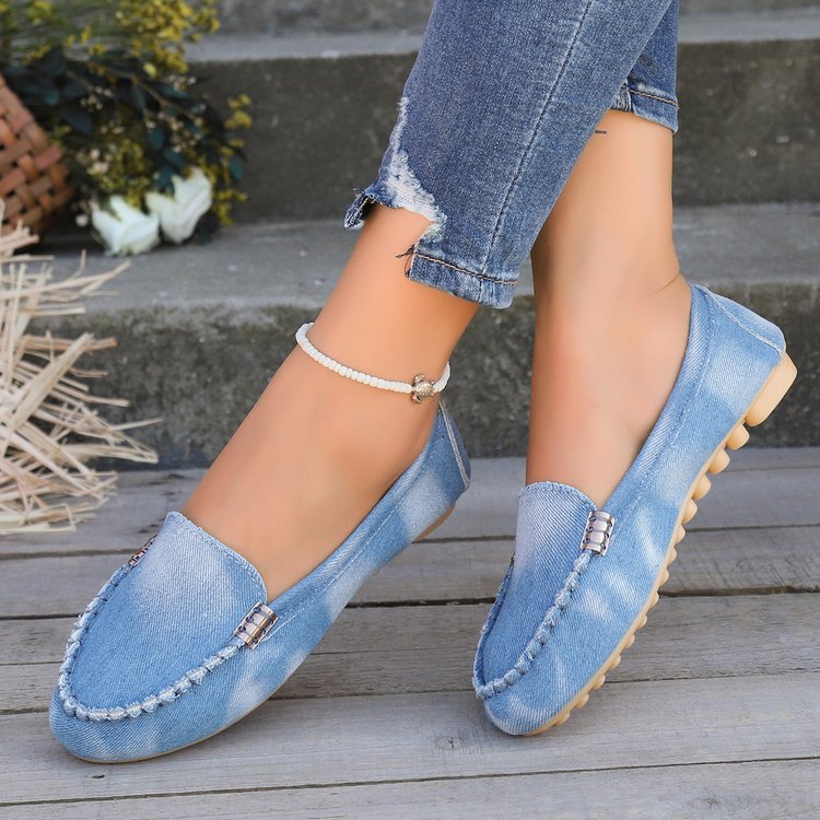 Women's casual denim moccasin slippers with elastic entry and non-slip rubber sole Mune Fashion