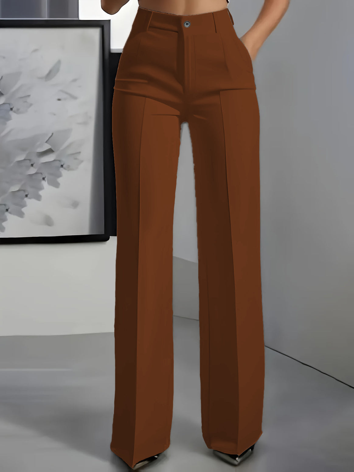 Women High-Waisted Palazzo Pants with Crease and Front Pockets Mune Fashion